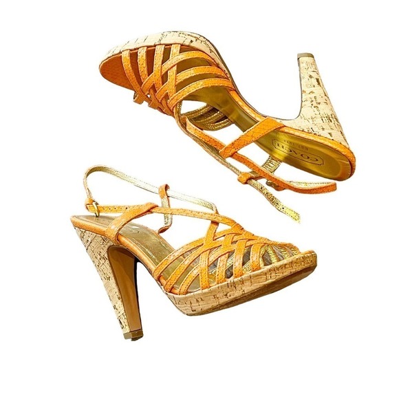 Coach Slingback High Heel Sandals Open Toe Orange Women's Size 7.5 - Picture 1 of 7
